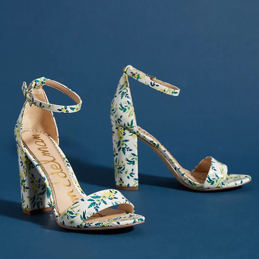Sam Edelman White Floral Open Toe Heels, Size 7